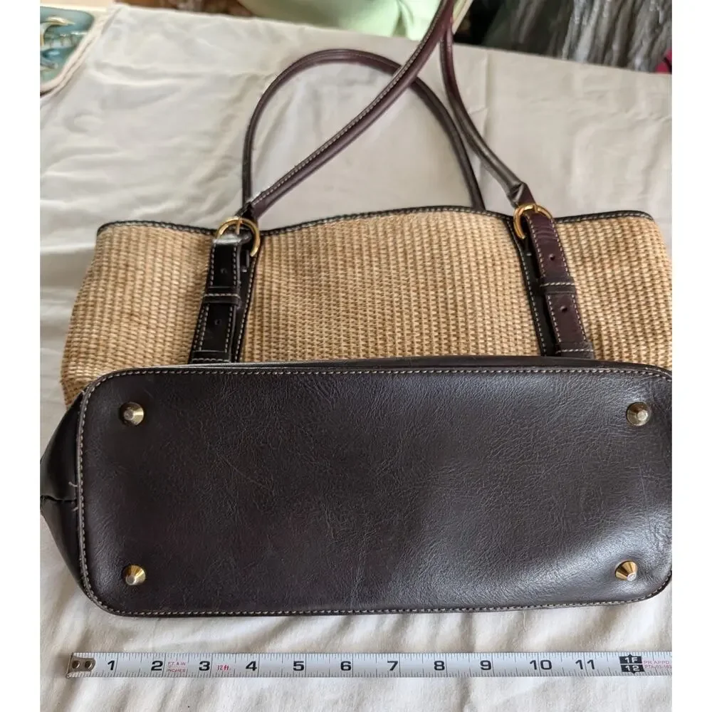 MAXX New York Large Straw Woven Leather Tote Handbag Shoulder Bag Purse